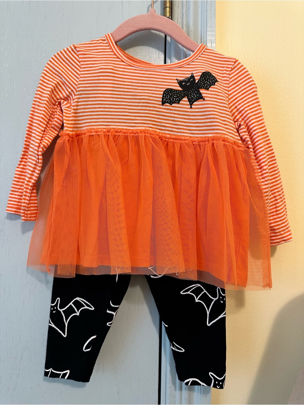 Carter's Orange Striped Tulle Bat Outfit with Black Bat Leggings